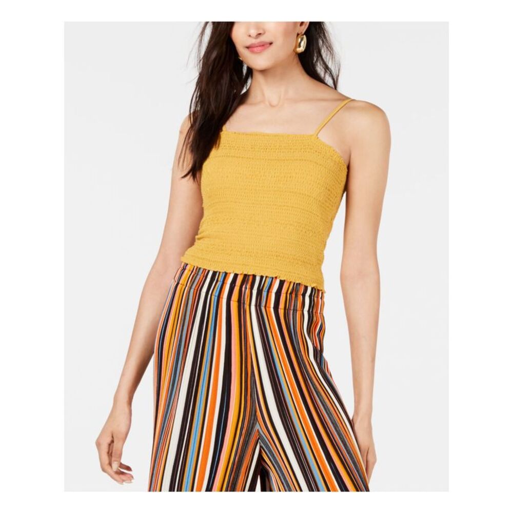 PROJECT 28 NYC Womens Yellow Spaghetti Strap Square Neck Crop Top Size: XL